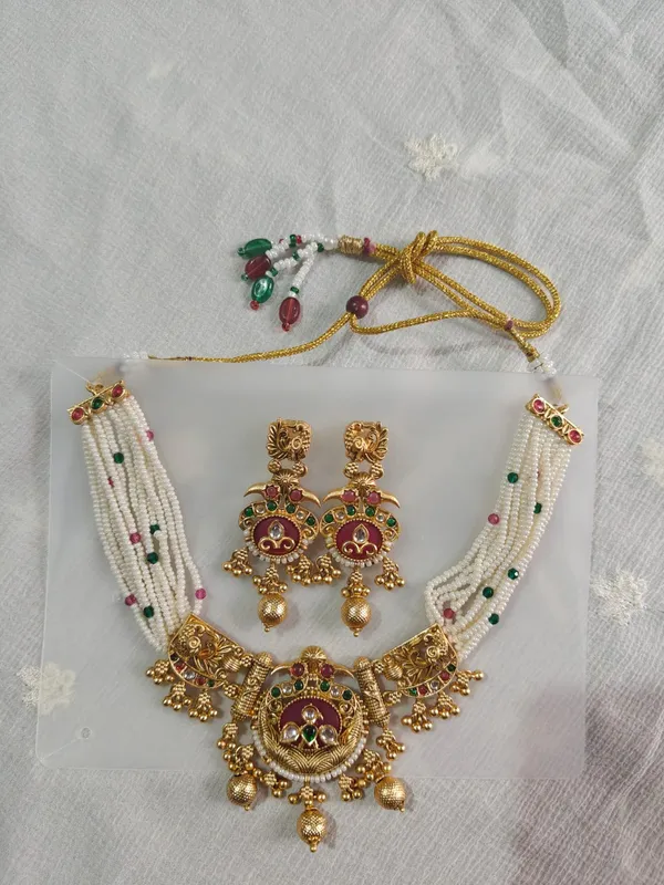 Gold_Tone_Temple_Necklace_And_Earrings_Set