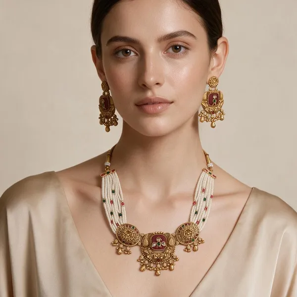 Gold_Tone_Spelter_Alloy_Traditional_Pearl_Beaded_Necklace_Set_For_Women