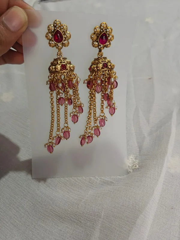 Gold_Tone_Pink_Stone_Long_Dangle_Earrings_for_Women