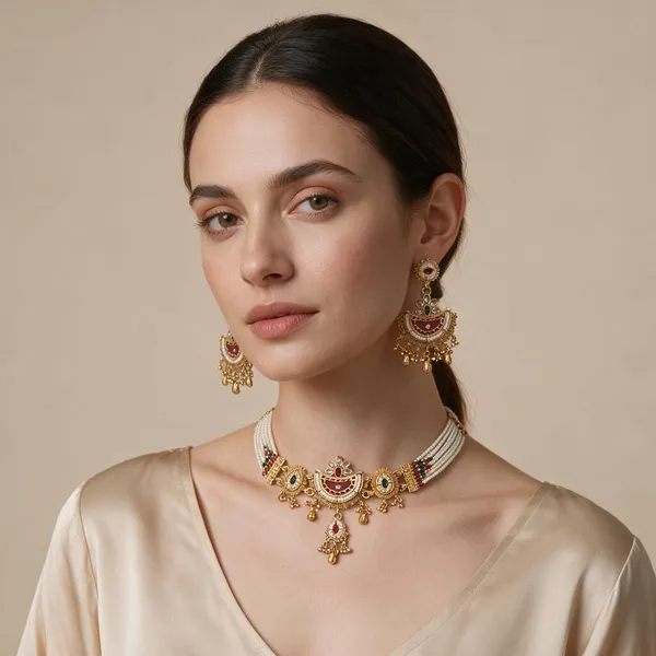 Multicolor_Spelter_Alloy_Kundan_Style_Necklace_Set_With_Maang_Tikka_For_Women