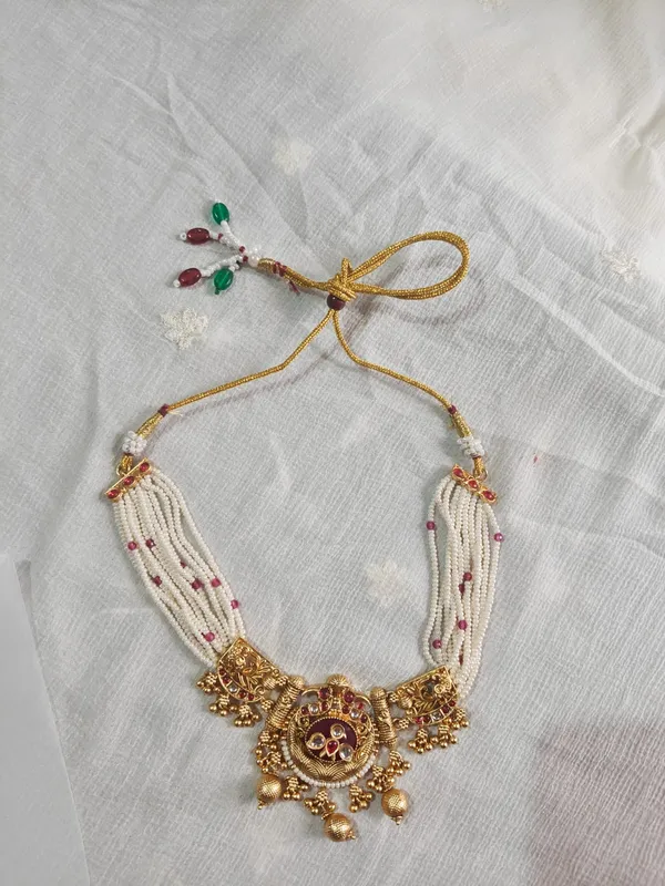Gold_Tone_Pearl_Beaded_Necklace_And_Earrings_Set_For_Women