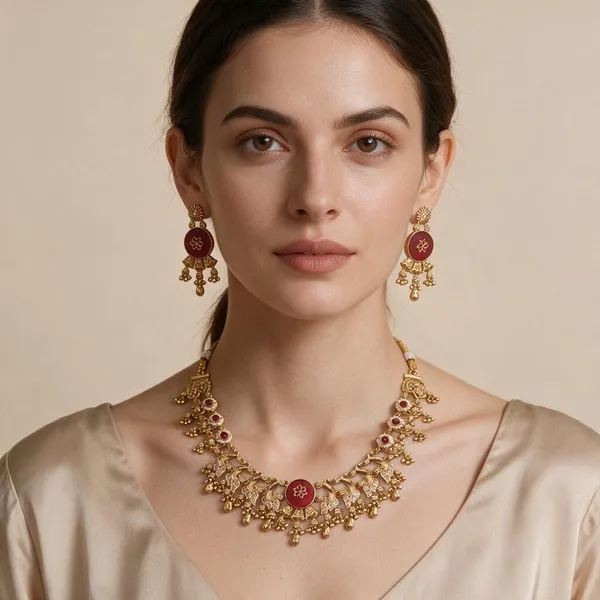 Multicolor_Spelter_Alloy_Temple_Style_Maroon_Stone_Necklace_Set_With_Earrings_For_Women