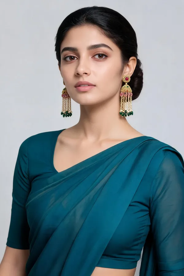 Multicolor_Spelter_Alloy_Traditional_Red_Green_Beaded_Jhumka_Earrings_For_Women