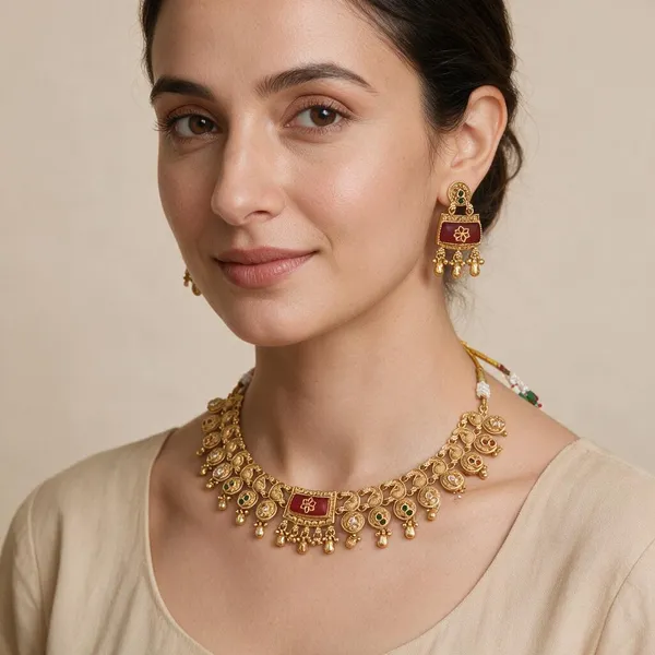 Multicolor_Gold-Tone_Stone_Necklace_And_Earrings_Set_For_Women