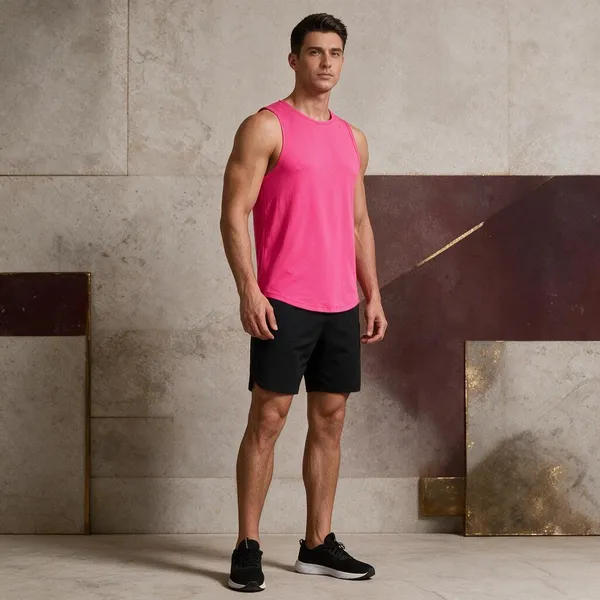 Black_And_Pink_Sleeveless_Tank_Top_Set_for_Unisex