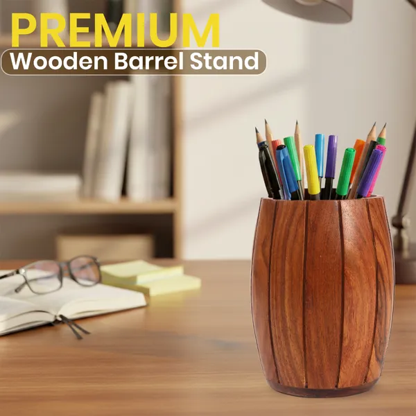 Handcrafted_Wooden_Barrel_Style_Pen_Stand