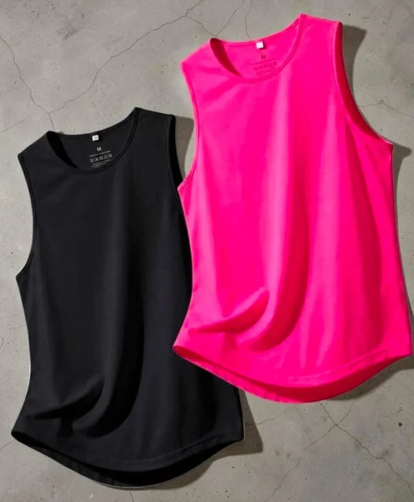Black_And_Pink_Sleeveless_Tank_Top_Set_for_Unisex