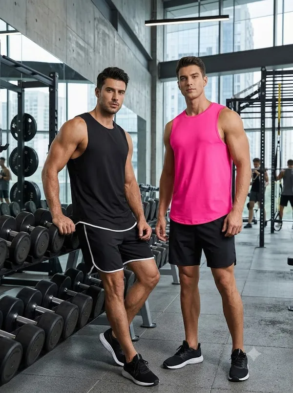 Black_And_Pink_Sleeveless_Tank_Top_Set_for_Unisex