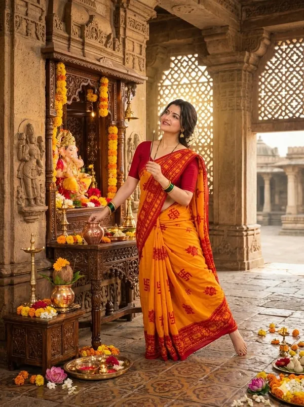 Orange_Printed_Saree_for_Women