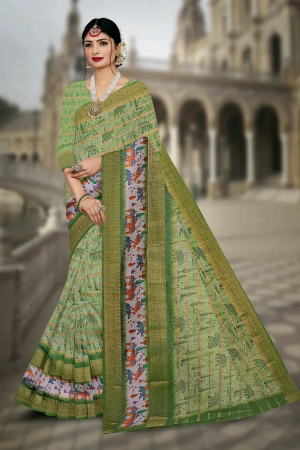 Green_Printed_Saree_For_Women