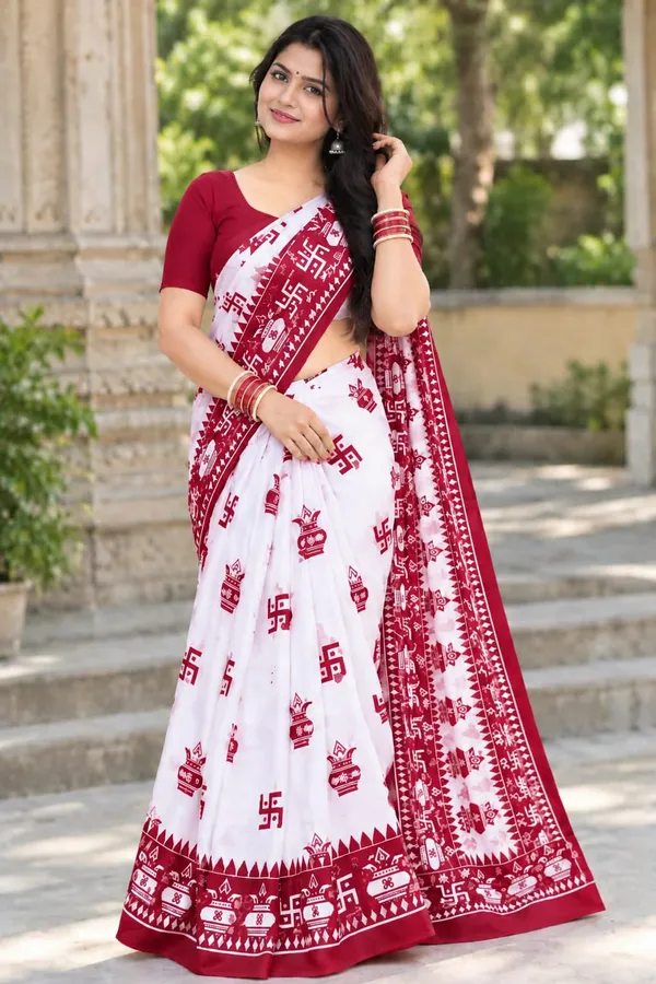 White_Printed_Saree_For_Women