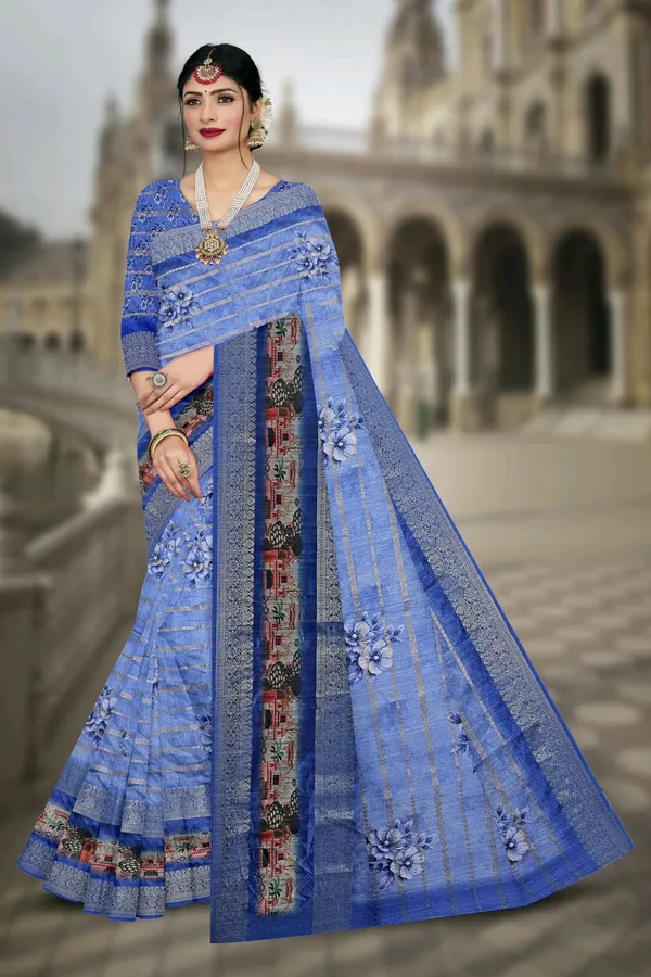 Blue_Floral_Print_Saree_for_Women