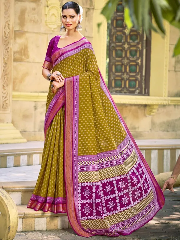 Olive_Green_Printed_Saree_for_Women