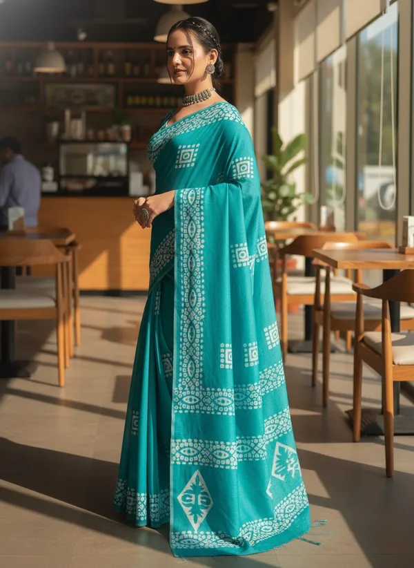 Green_And_Teal_Printed_Saree_for_Women