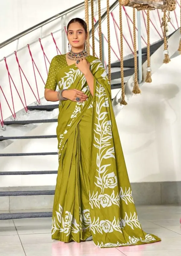 Olive_Green_Floral_Print_Saree_for_Women