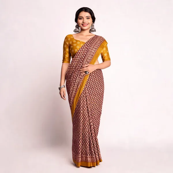 Brown_Geometric_Printed_Saree_For_Women