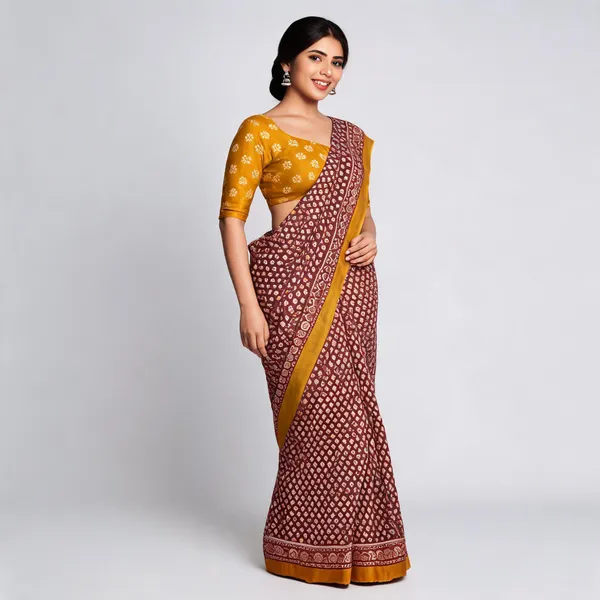 Brown_Geometric_Printed_Saree_For_Women