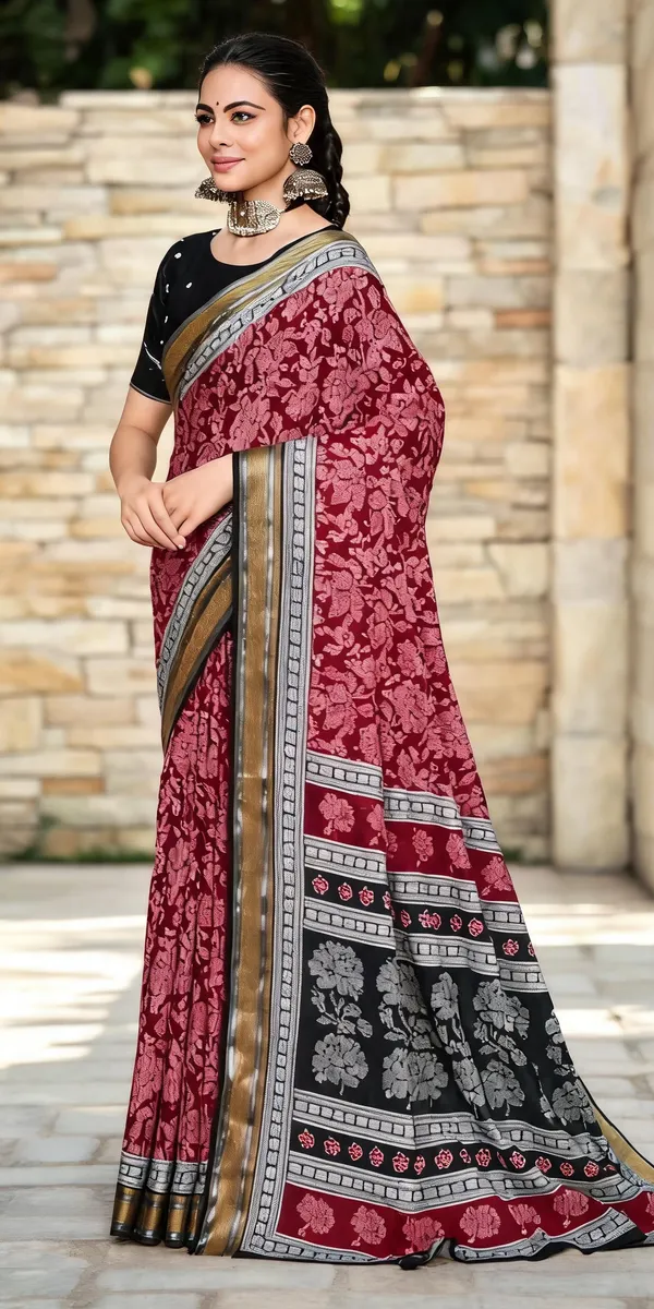 Red_Floral_Printed_Saree_For_Women