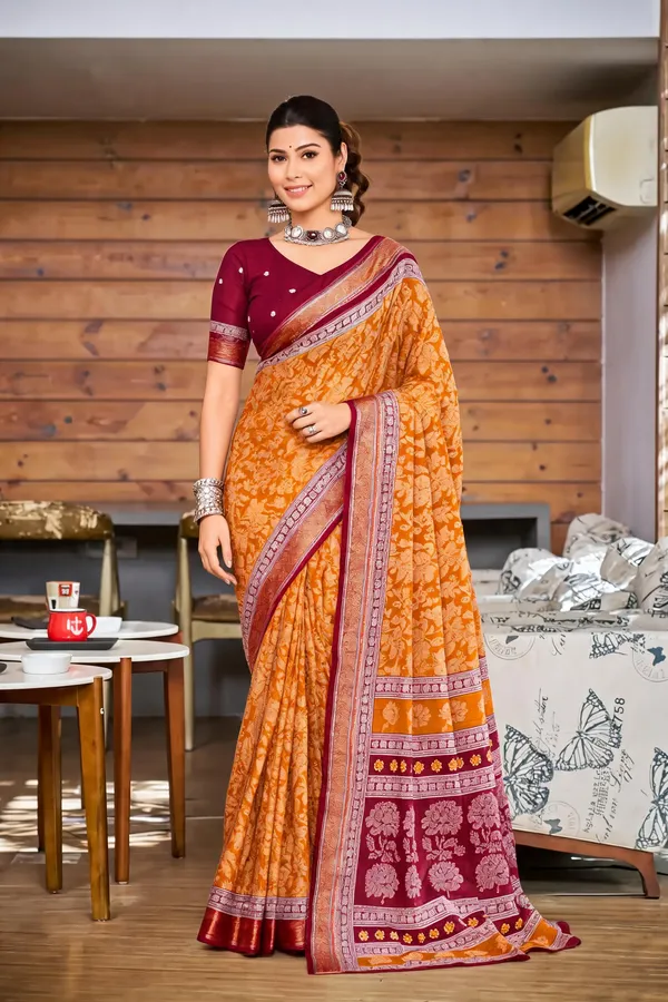 Orange_Floral_Printed_Saree_For_Women