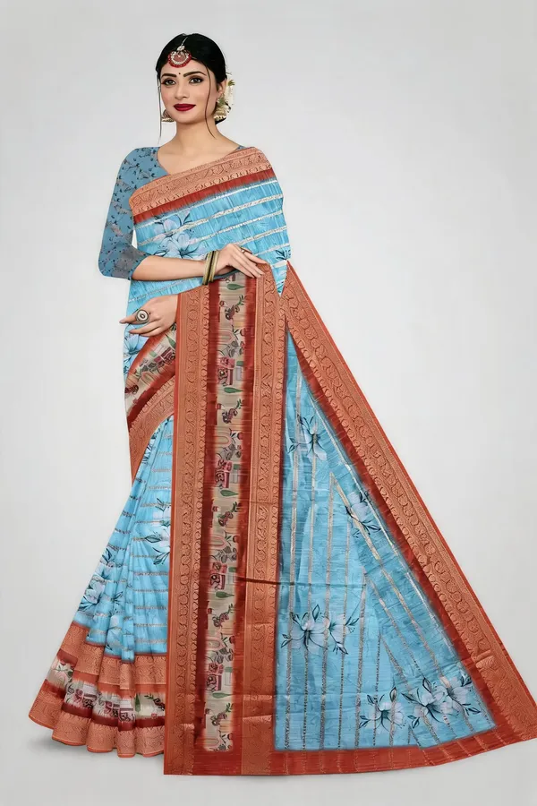 Blue_Printed_Saree_For_Women