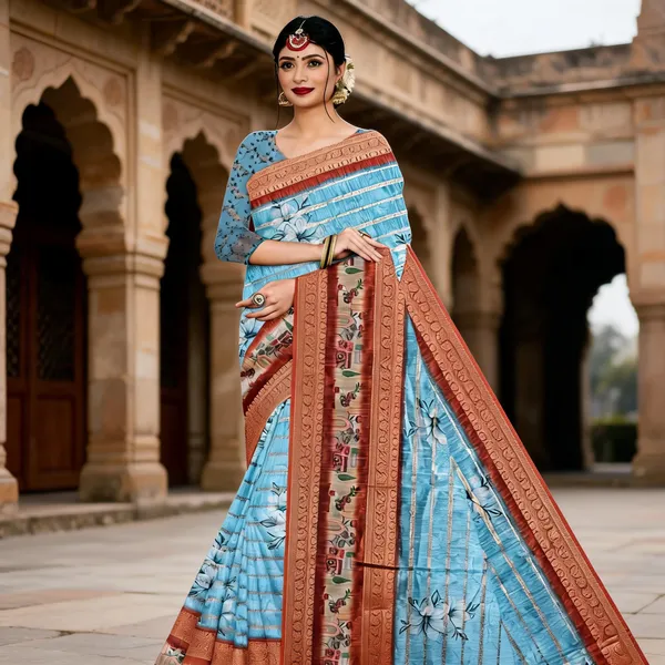 Blue_Printed_Saree_For_Women