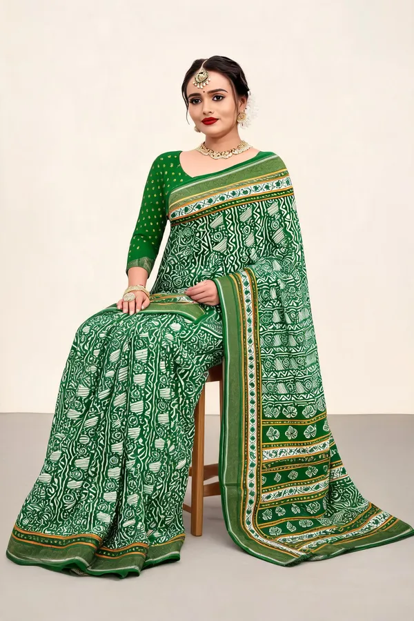 Green_Geometric_Floral_Printed_Saree_For_Women