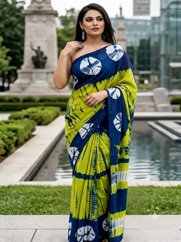 Blue_And_Green_Floral_Printed_Saree_For_Women