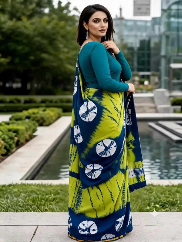 Blue_And_Green_Floral_Printed_Saree_For_Women