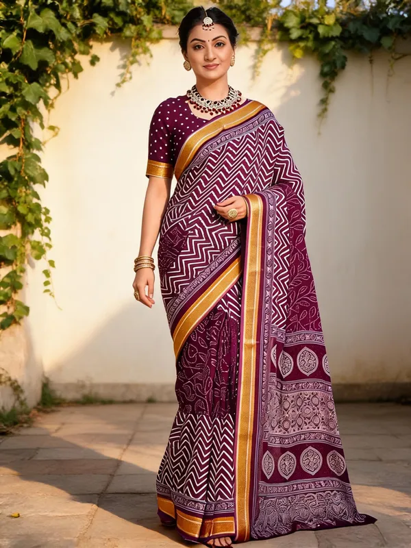 Purple_Geometric_Zigzag_Printed_Saree_For_Women