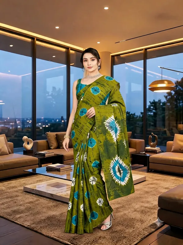 Green_Circular_Motif_Printed_Saree_For_Women