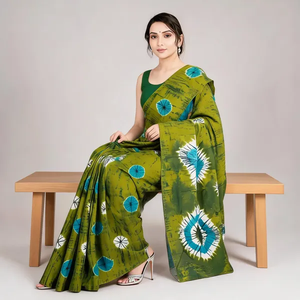 Green_Circular_Motif_Printed_Saree_For_Women