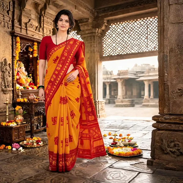 Orange_Traditional_Motif_Printed_Saree_For_Women