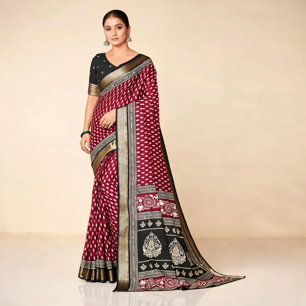 Maroon_Geometric_Printed_Saree_For_Women
