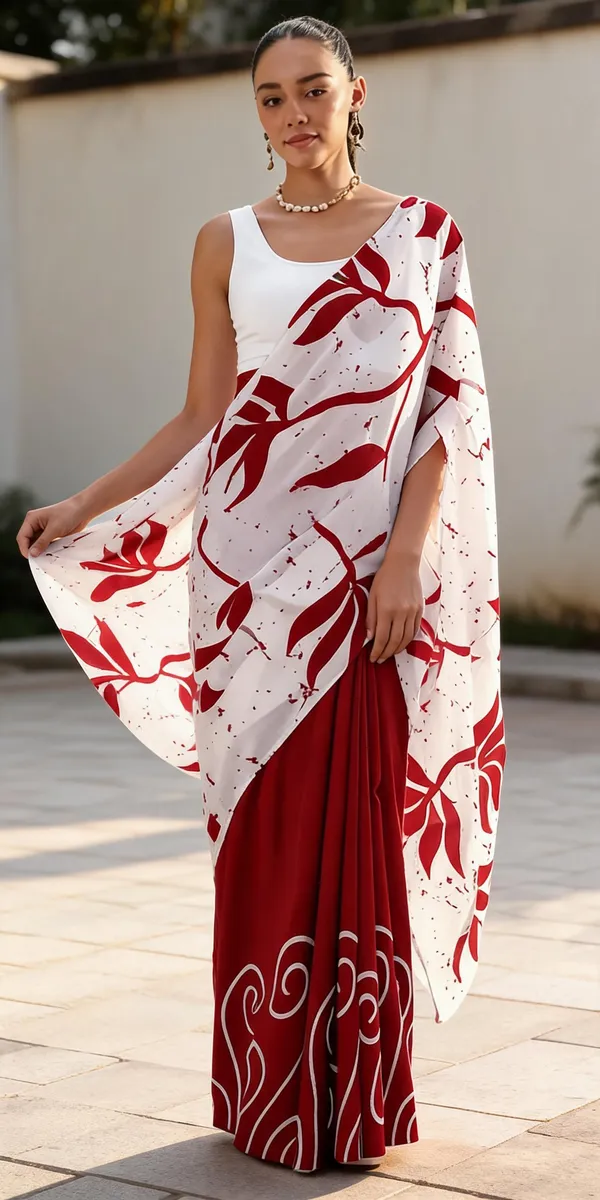 White_And_Red_Floral_Printed_Saree_For_Women