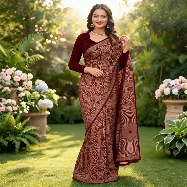 Brown_Geometric_Printed_Ethnic_Saree_For_Women