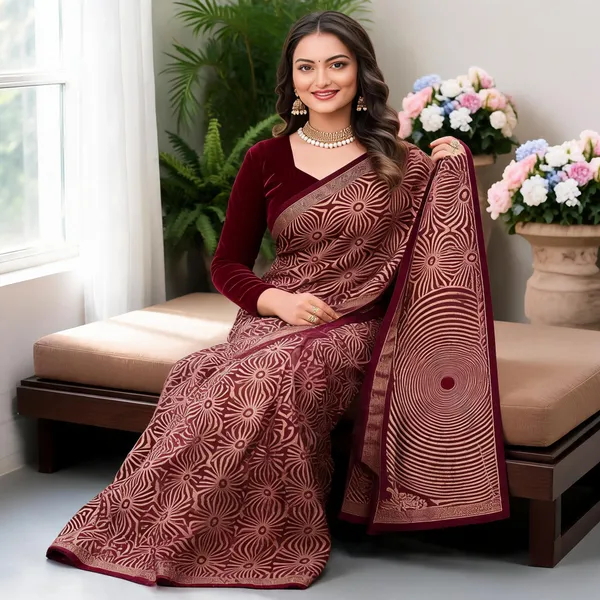 Brown_Geometric_Printed_Ethnic_Saree_For_Women