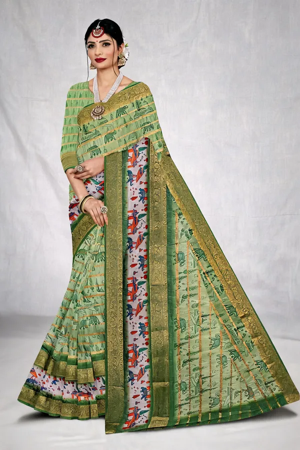 Green_Traditional_Motif_Printed_Saree_For_Women