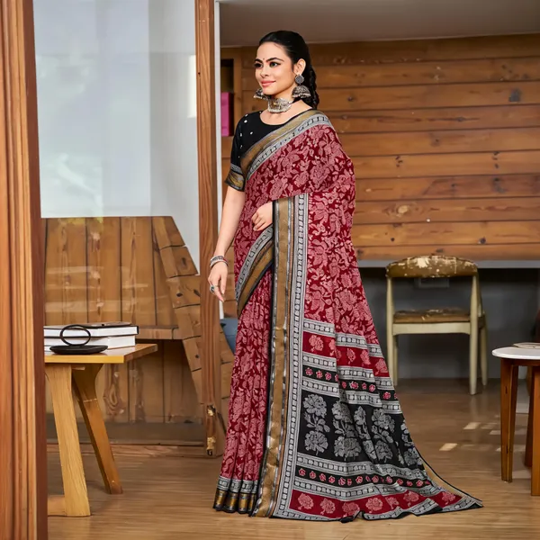 Maroon_Floral_Printed_Saree_For_Women