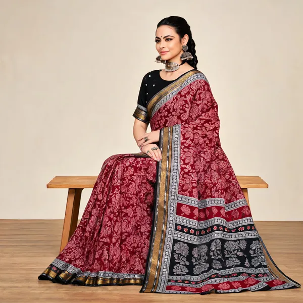 Maroon_Floral_Printed_Saree_For_Women