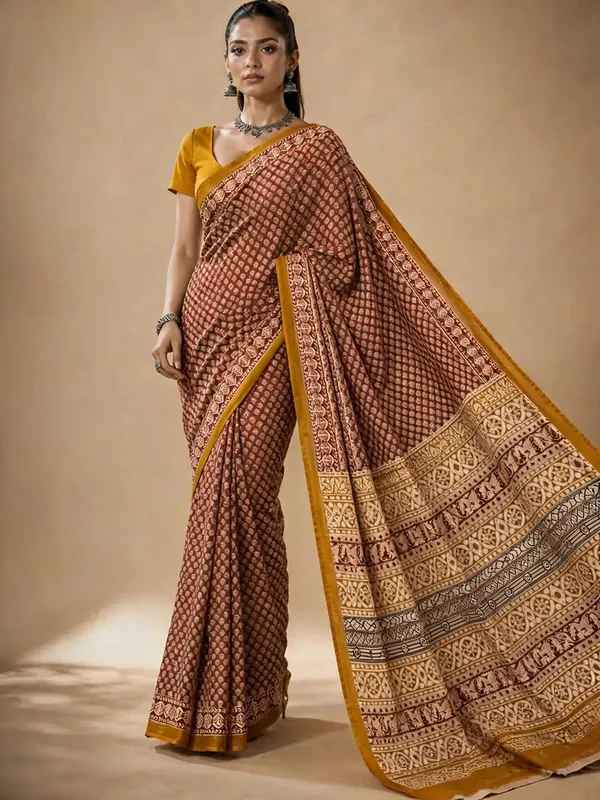 Brown_Mustard_Traditional_Printed_Ethnic_Saree_For_Women