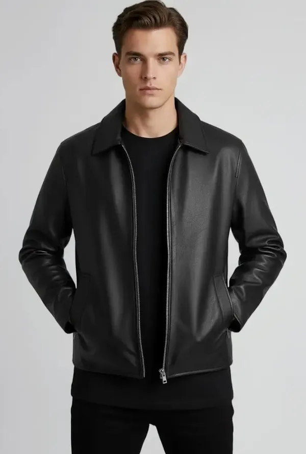 Black_Leather_Regular_Fit_Zip-Up_Jacket_For_Unisex
