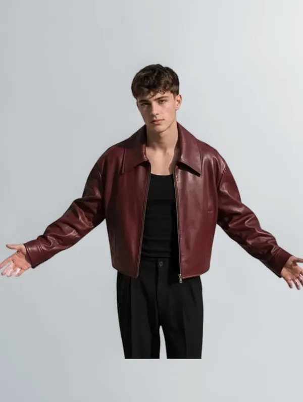 Burgundy_Leather_Regular_Fit_Jacket_For_Unisex