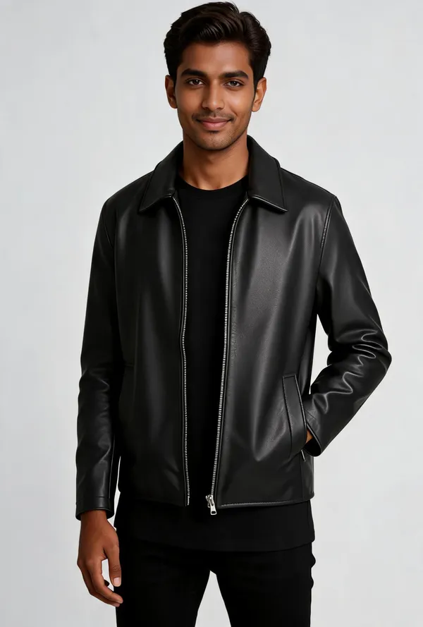 Black_Leather_Regular_Fit_Zip-Up_Jacket_For_Unisex