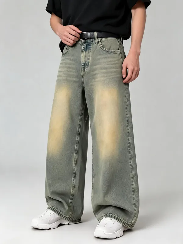 Green_Denim_Wide_Leg_Jeans_For_Unisex