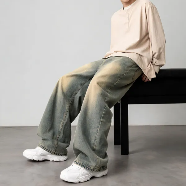 Green_Denim_Wide_Leg_Jeans_For_Unisex