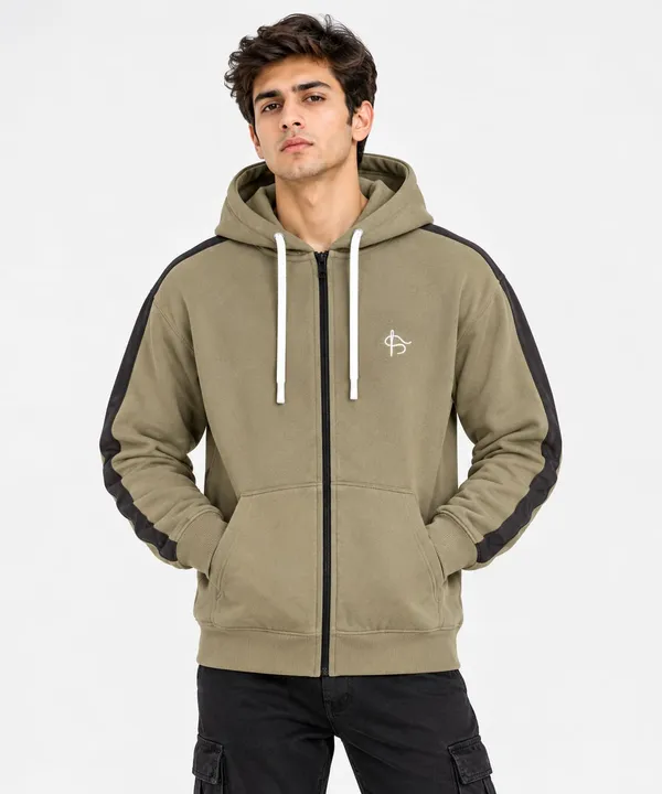 Khaki_Cotton_Hooded_Zip-Up_Jacket_For_Unisex