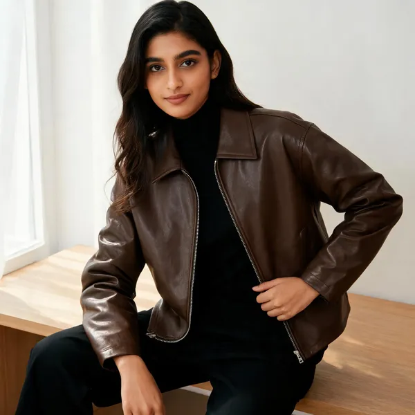 Brown_Leather_Regular_Fit_Zip-Up_Jacket_For_Unisex