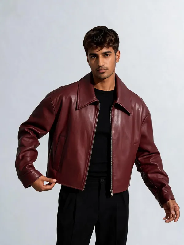 Burgundy_Leather_Regular_Fit_Jacket_For_Unisex