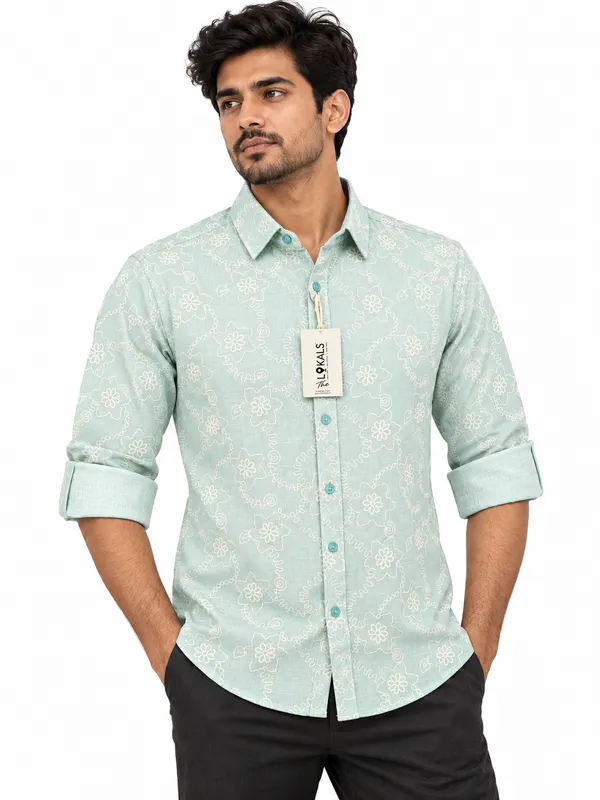 Mint_Green_Floral_Print_Regular_Fit_Shirt_For_Men