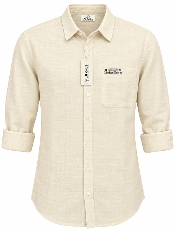 Cream_Textured_Full_Sleeve_Casual_Shirt_For_Men
